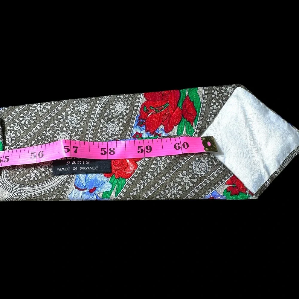 Leonard Paris Maus & Hoffman Mens Silk Tie Paisley Floral Red Green Italy France